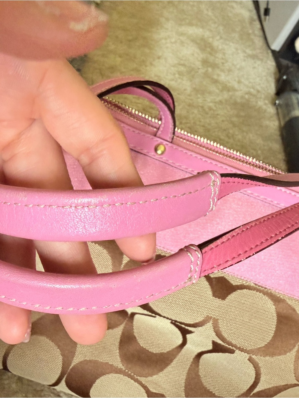 Coach Signature Canvas Tote with Pink Leather Trim - Picture 4 of 11